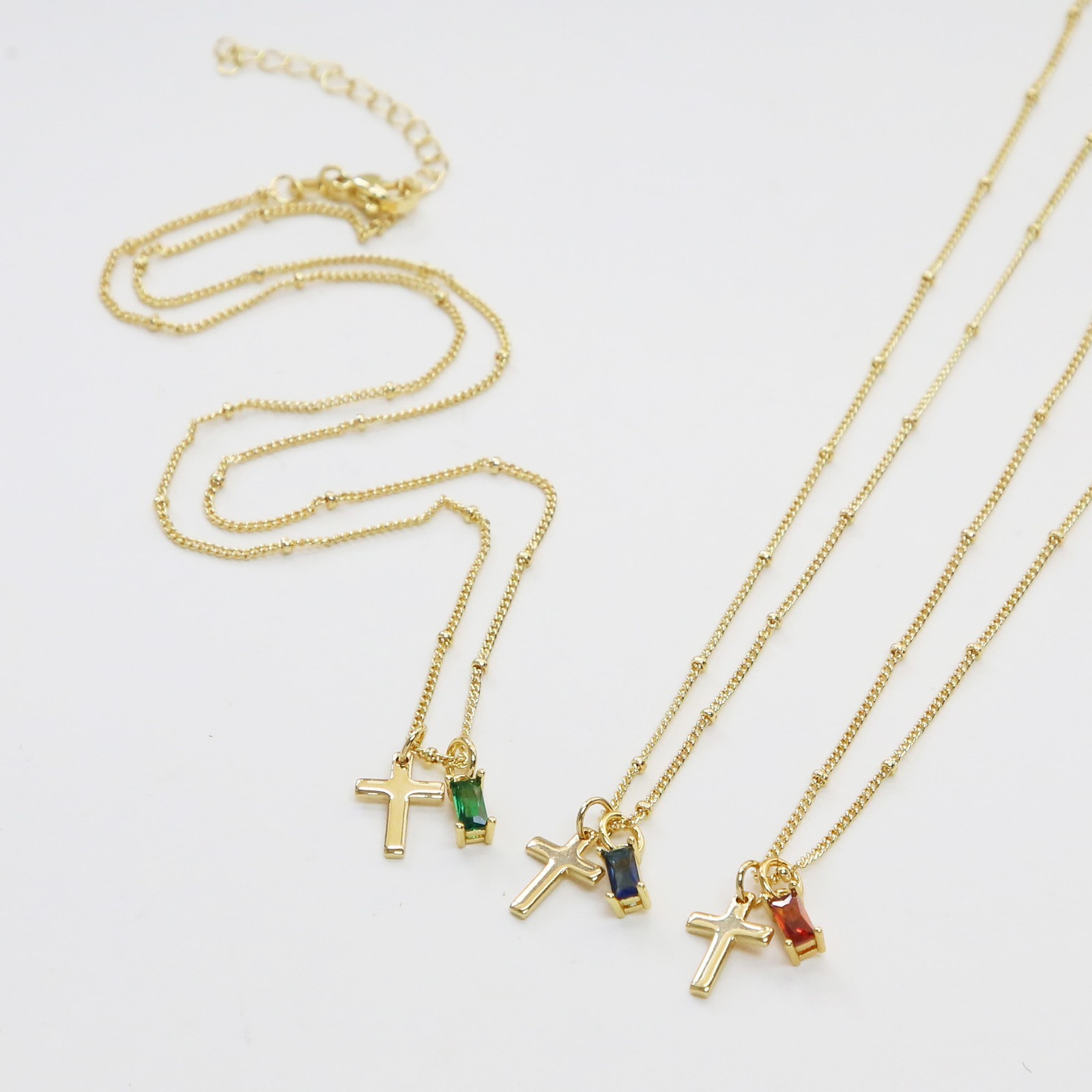 December Birthstone Handmade Religious Cross Pendant Necklace for Birthday Gift