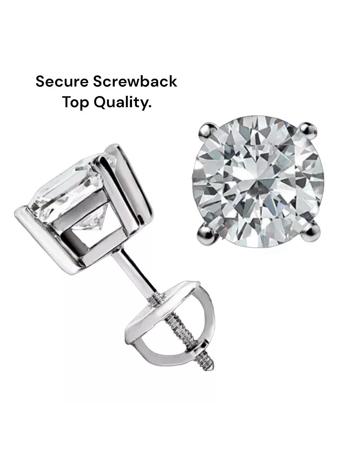 2 Ct Round Cut VVS1/ D Lab Created Shiny Stud Earrings 14K White Gold 7mm Gift