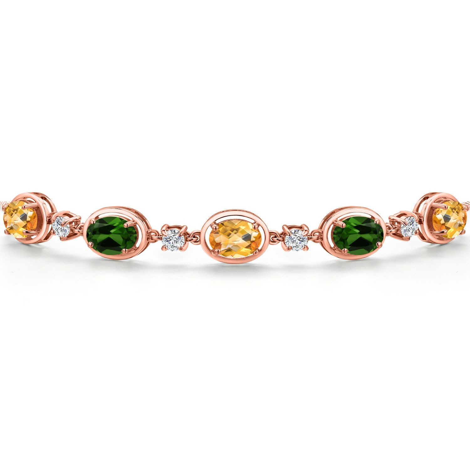 18K Rose Gold Plated Silver Citrine, Green Chrome Diopside and Lab Grown