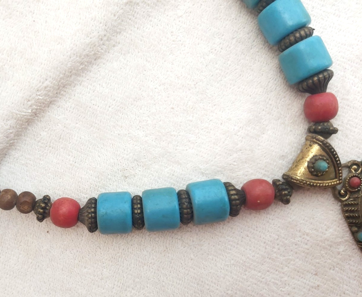 Vintage Berber Turquoise Pendant Necklace Ethnic Tribal Boho Statement Jewelry