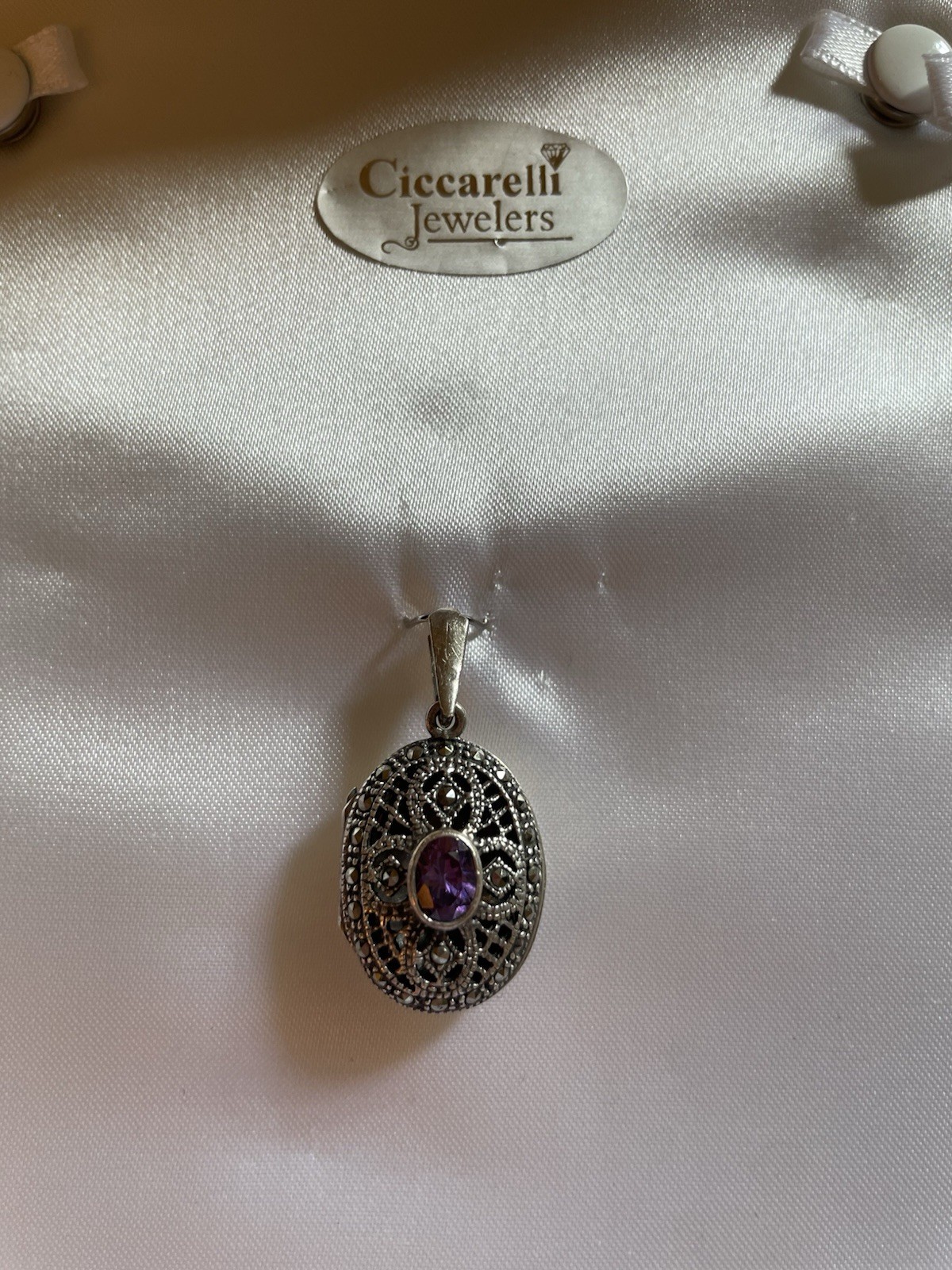 Ciccarelli Jewelers Sterling Silver Amethyst Crystal Locket – No Chain