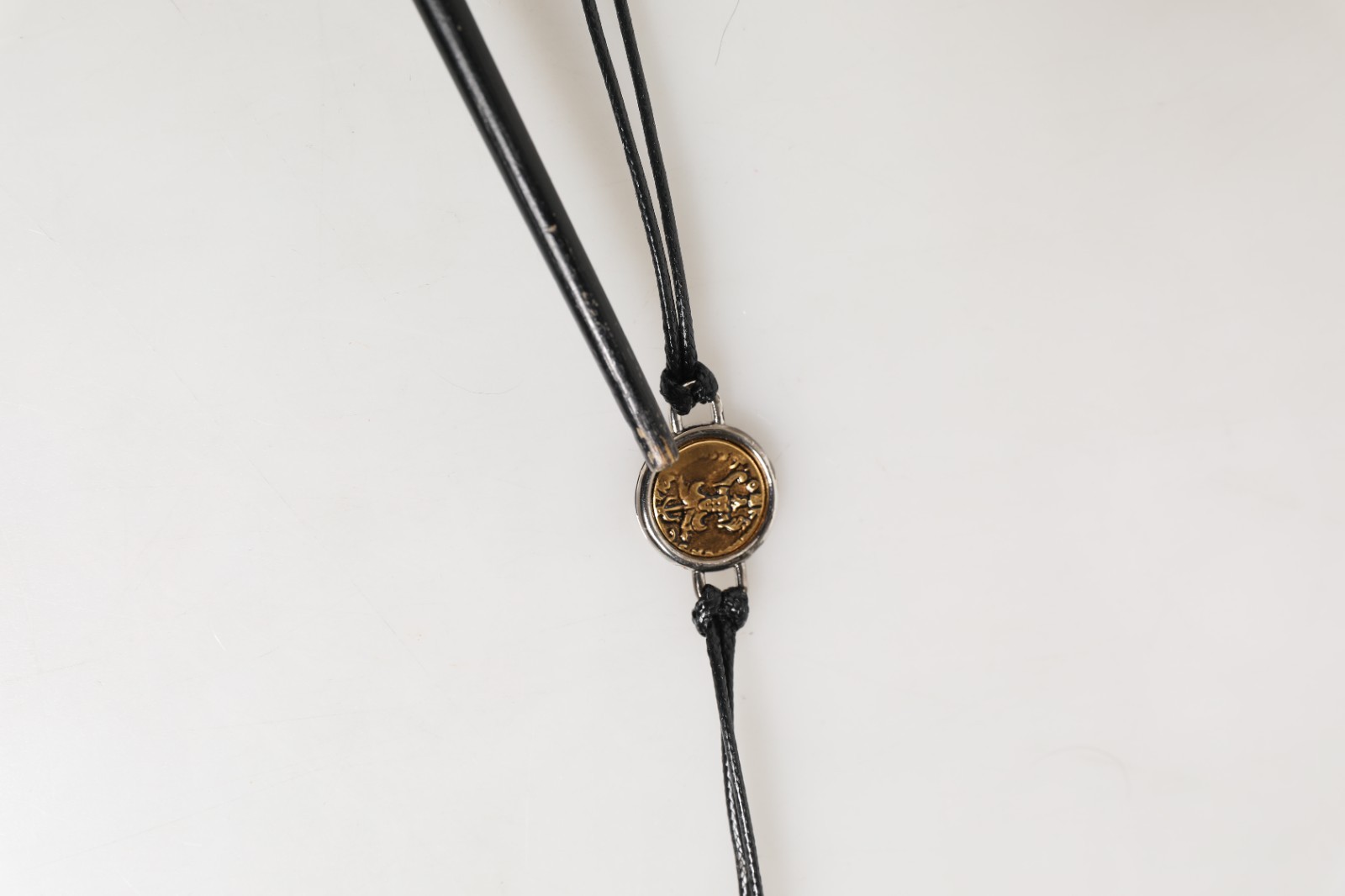 DOLCE & GABBANA Bracelet Black Polyester Cord Gold Tone Roman Coin Charm 250usd