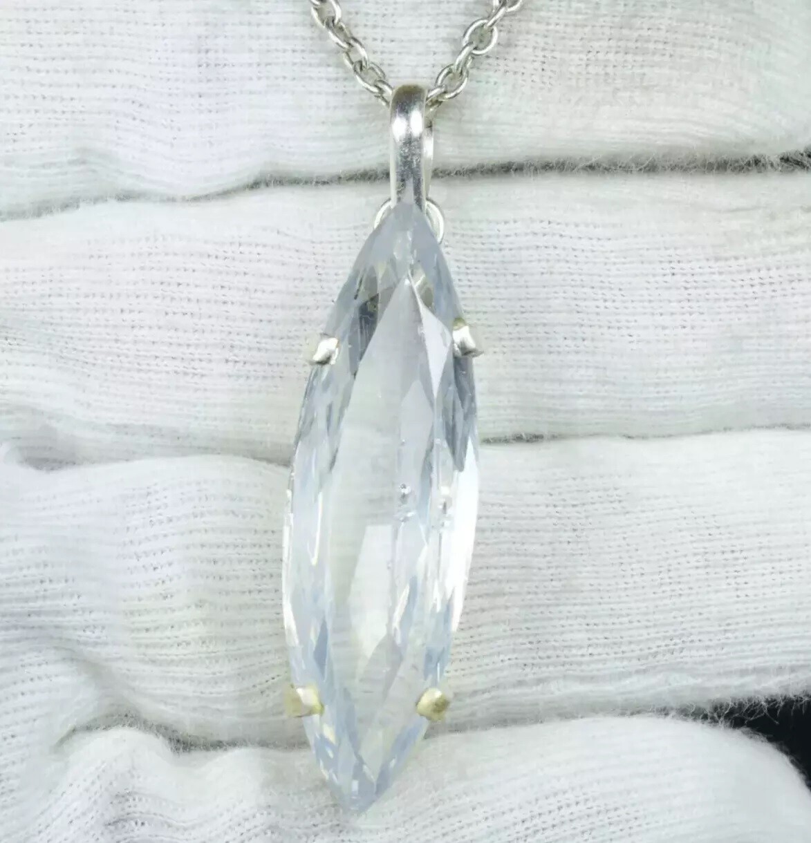 65.50 Ct Natural Brazilian Marquise Cut White Zircon Pendant 925 Silver Gemstone