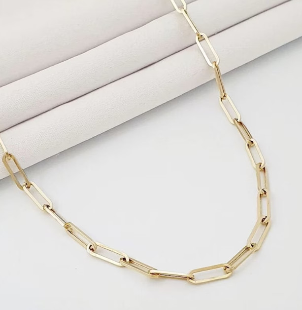 14k Yellow Gold Lite PAPERCLIP Link Chain Necklace 18 Inch 4 grams 4.2MM