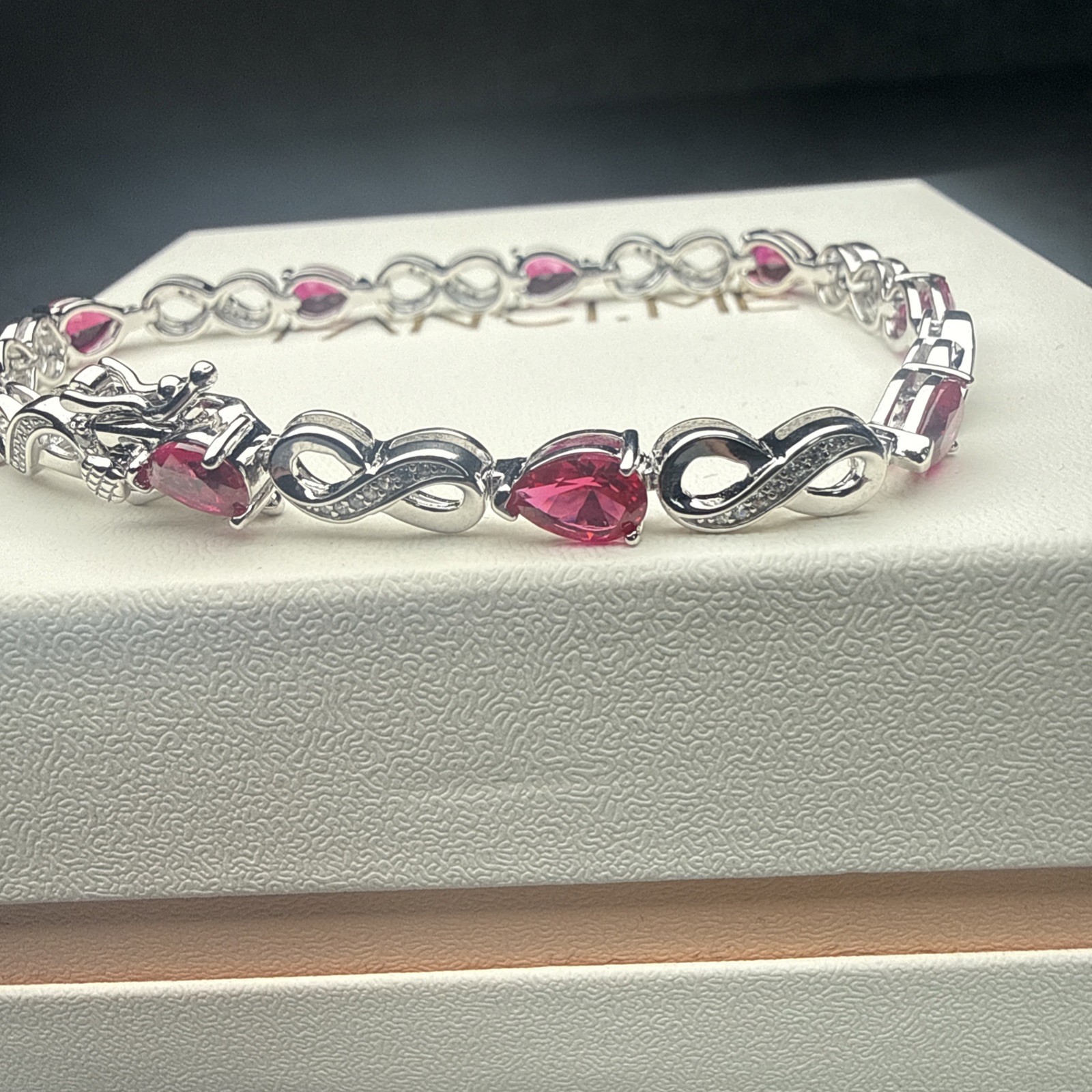 FANCIME 7.3″ Infinity Birthstone .925 Sterling Silver Ruby July Tennis Bracelet