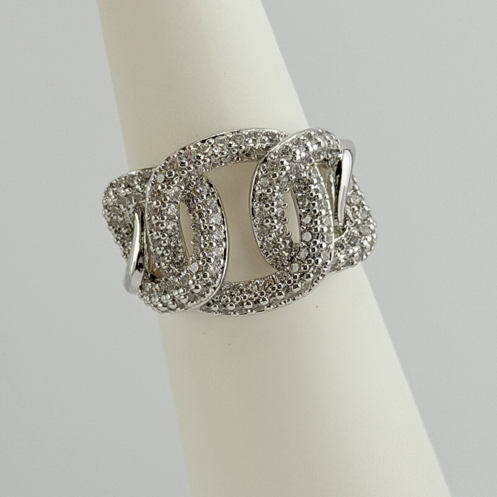 Bomb Party Ring Size 9 “Summer Bliss” Clear Cz on Rhodium Pave Link