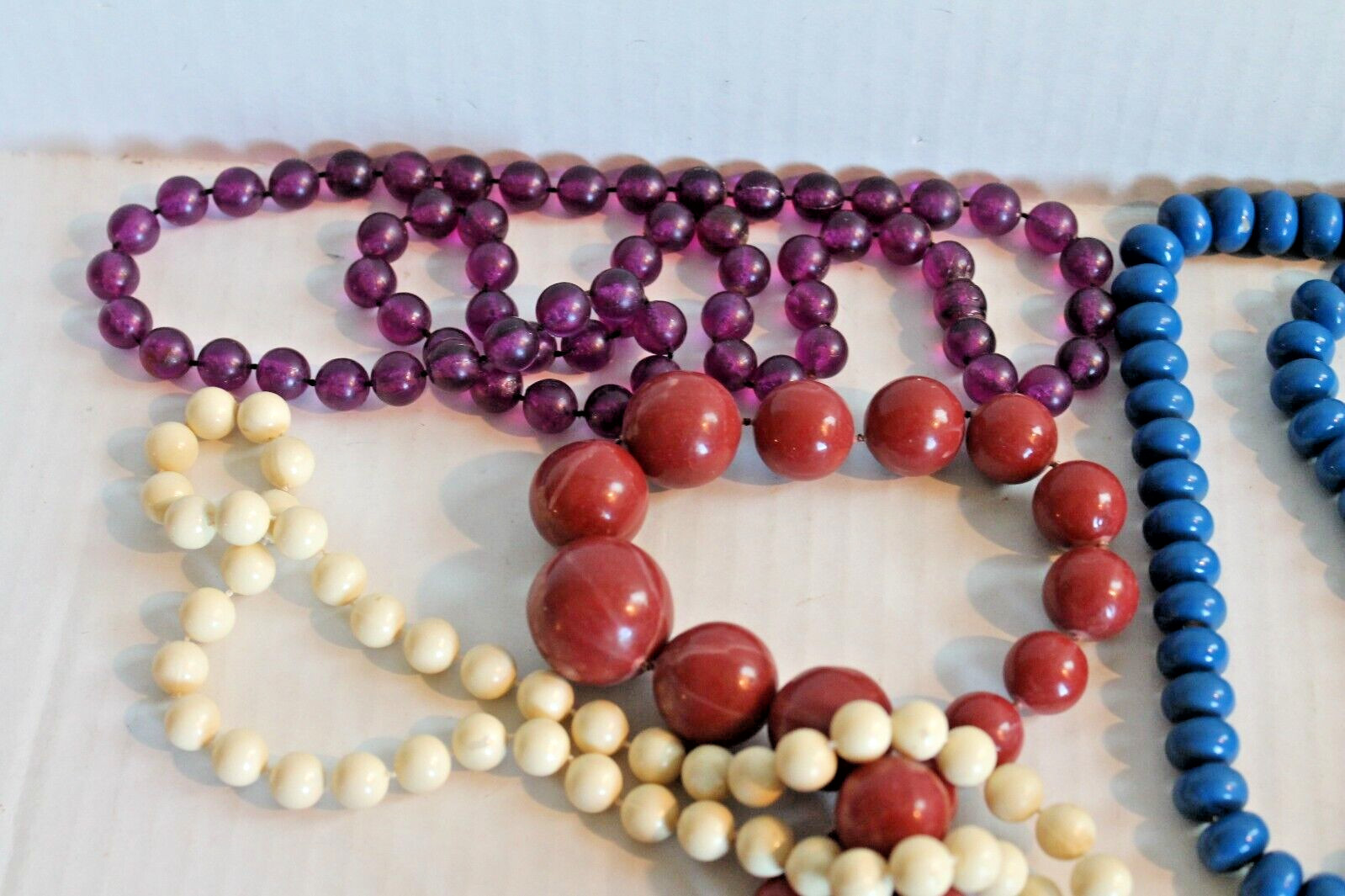 Vintage Necklace LOT of 5 Solid Color Beaded Necklaces Blue Pink Ivory Brown