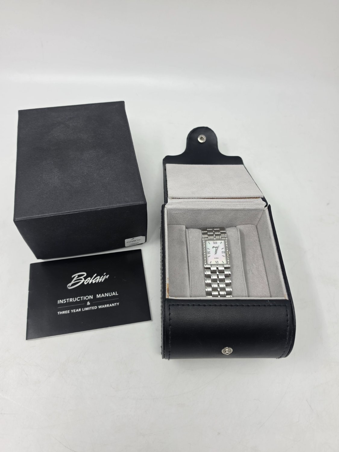Belair 5785 Tank Watch Mother of Pearl Diamond Dial Stainless Steel CIB Complete