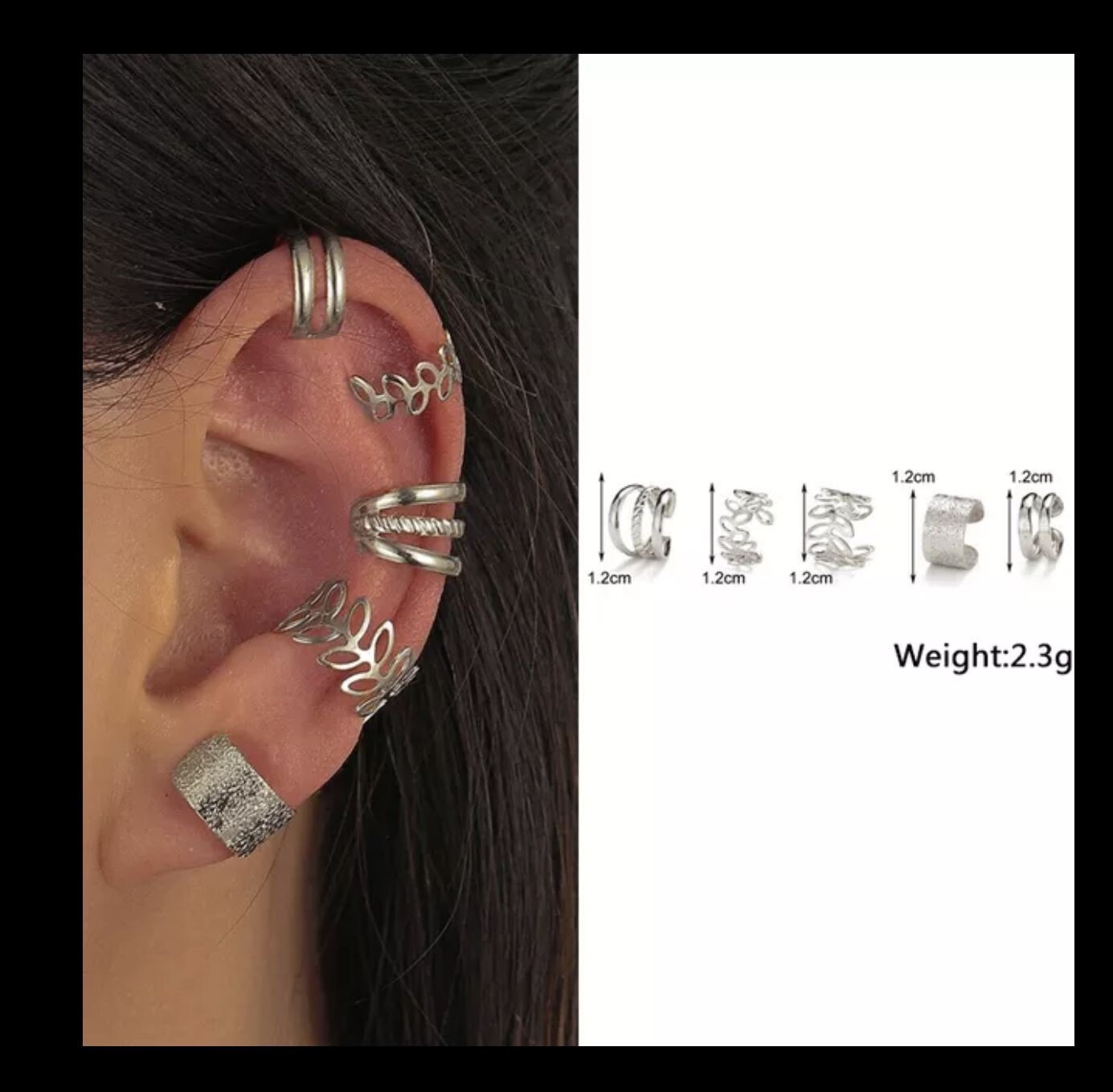 New 5pc Gold Silver Color Metal Ear Cuff Non-Piercing Ear Clips Earrings Jewelry