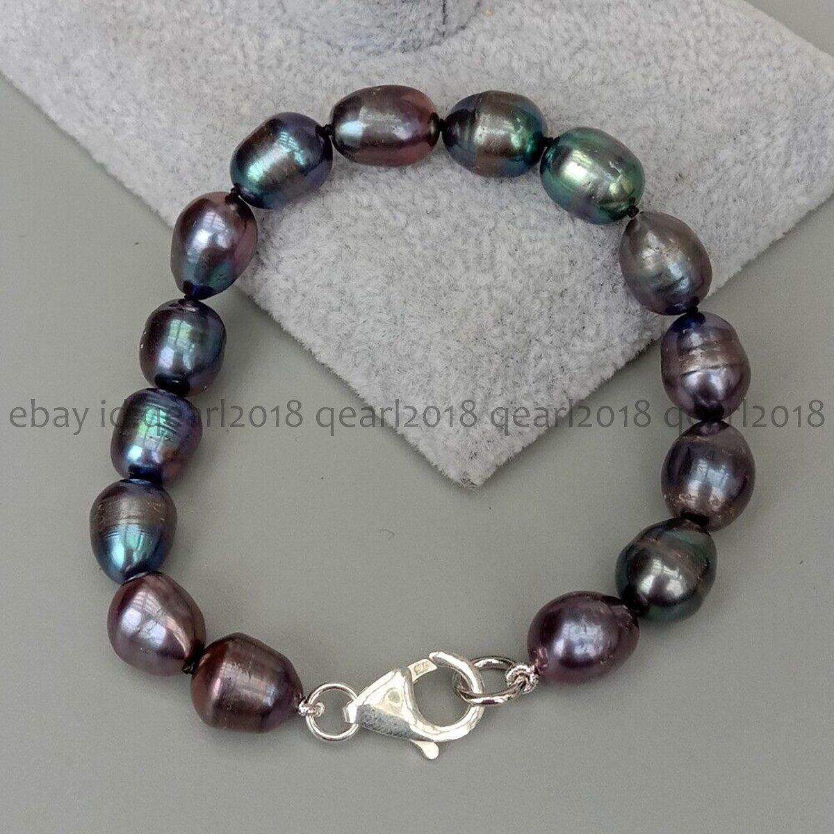 Natural White Black Gray Pink Purple Rice Cultured Pearl Beads Bracelet 7-8.5”