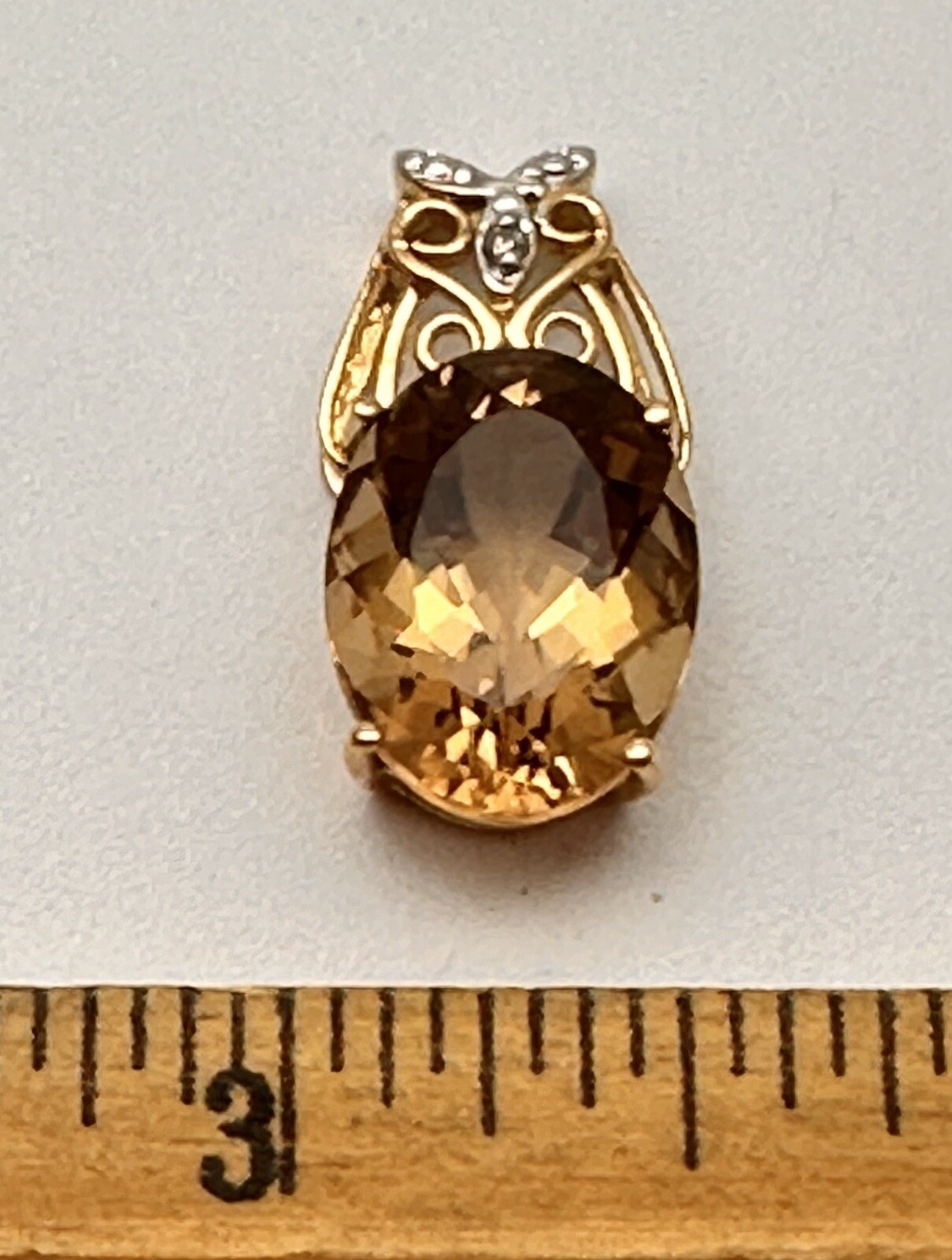 14k Yellow Gold 12mm x 16mm Oval Golden Topaz & Diamond 1/2″ x 1″ Pendant