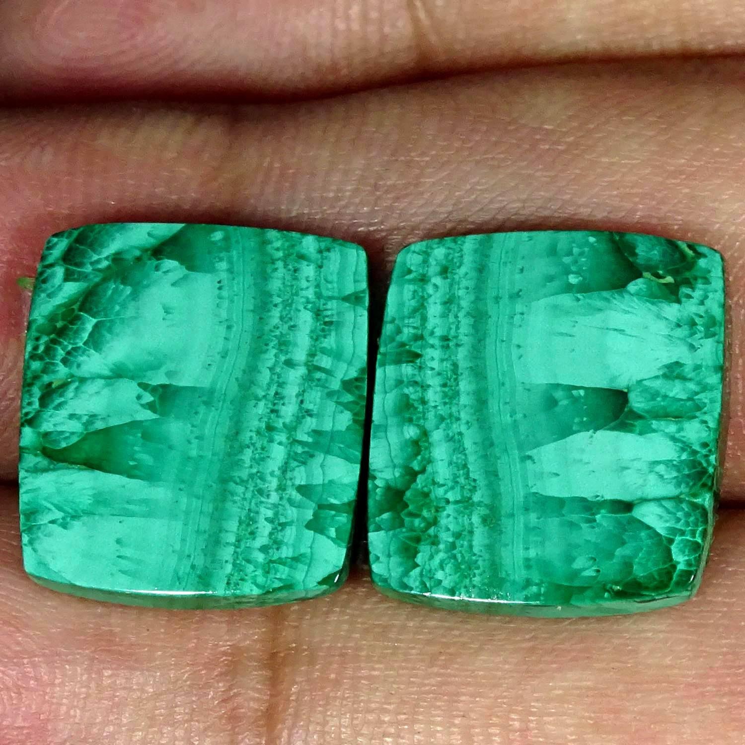 23.10Cts Natural Malachite Pair Cushion Cabochon Gemstone 14x15x3mm