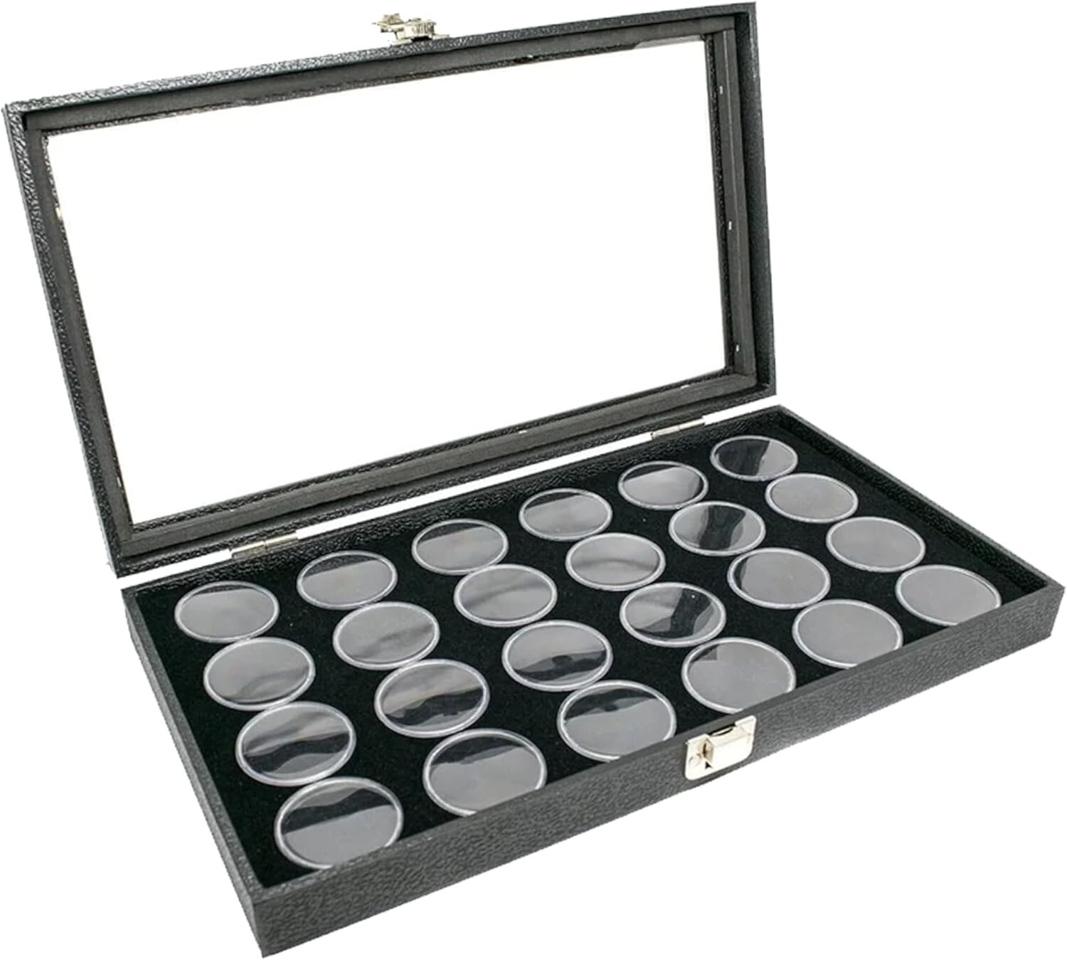 Novel Box Glass Top Black Jewelry Gemstone Display Case With Gem Jar Tray Insert