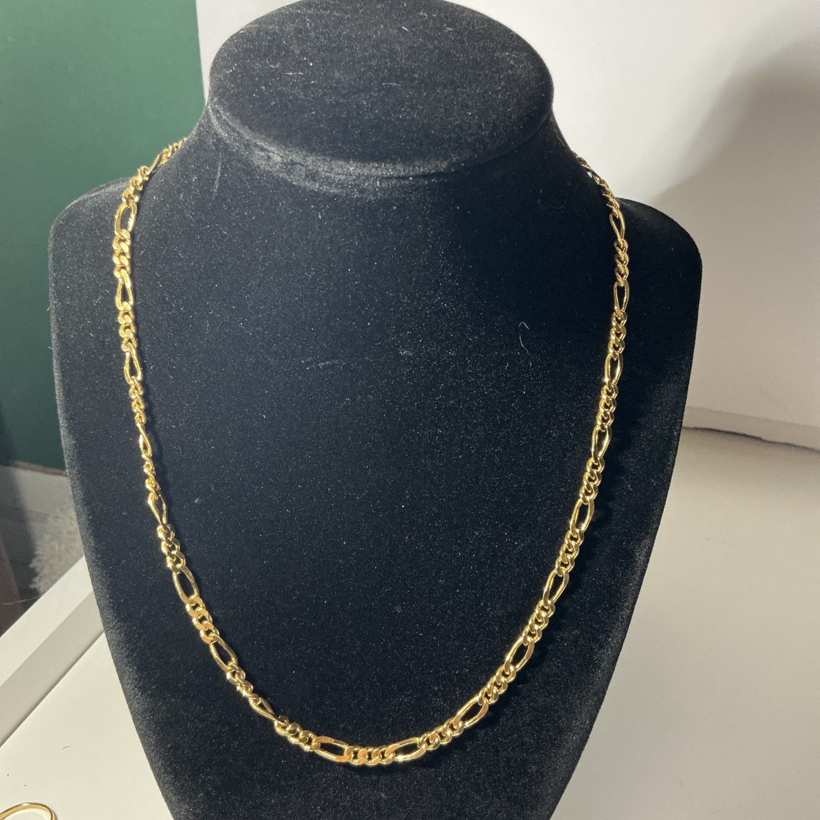 Vintage Gold Tone 18”5mm Flat Figaro Link Necklace No Tarnish