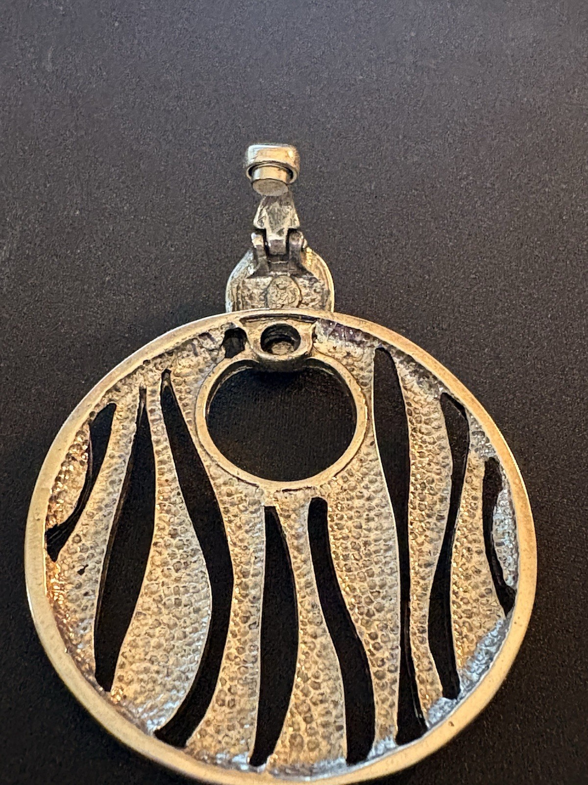 Premier Designs Silver Tone Round Zebra Stripe Charm Pendant w/ Bail- Metal