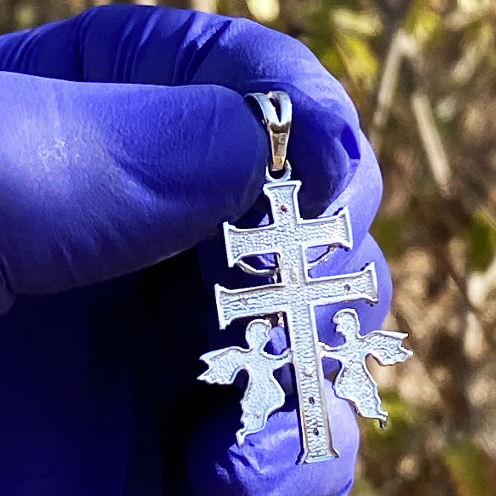 La Cruz De Caravaca Plata Cross Pendant Real Solid 925 Sterling Silver CZ 1.25″