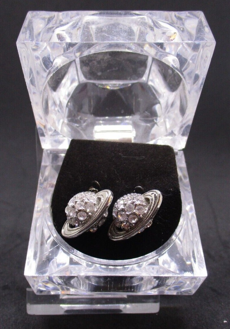 Cubic Zirconia Saturn Stud Earrings Womens Nickel and Lead Free Gift Case