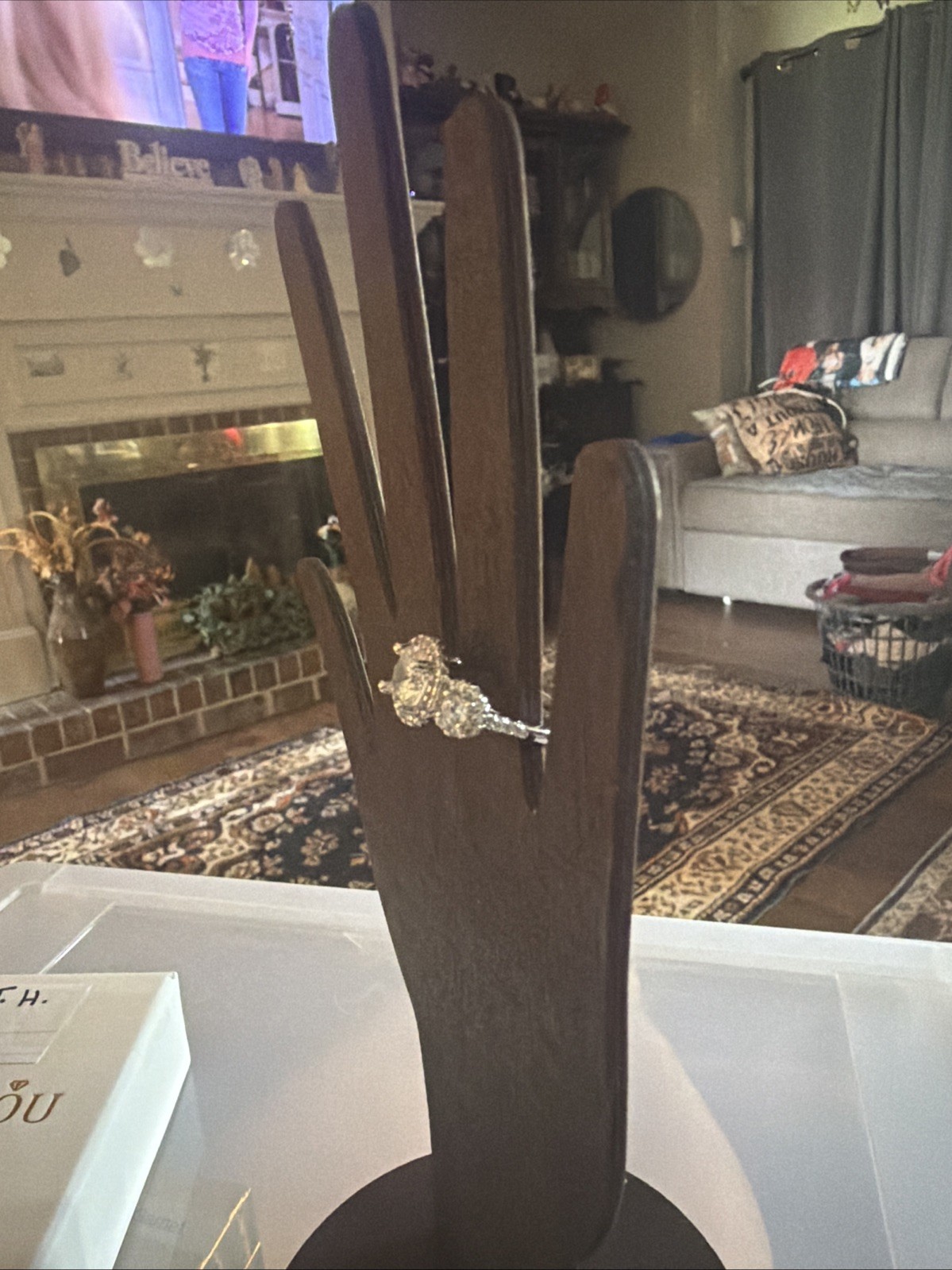 4.76Ctw Round Cut Glass Halo 3-Stone Engagement Ring White Gold Plated