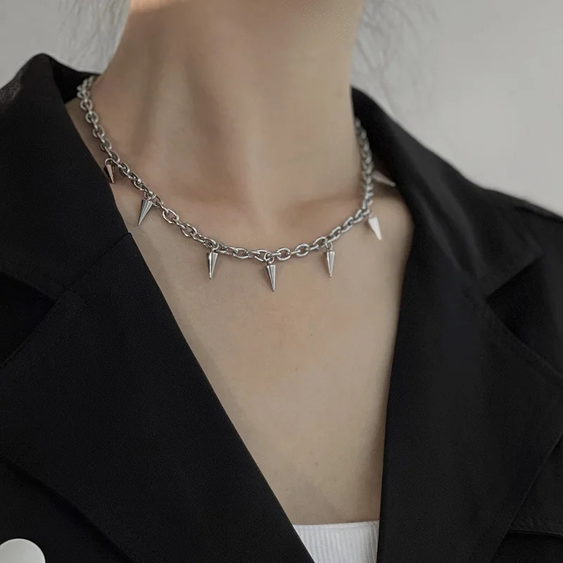 Stainless Steel Punk Aesthetic Stud Necklace Men Choker Cool Hip Hop Women