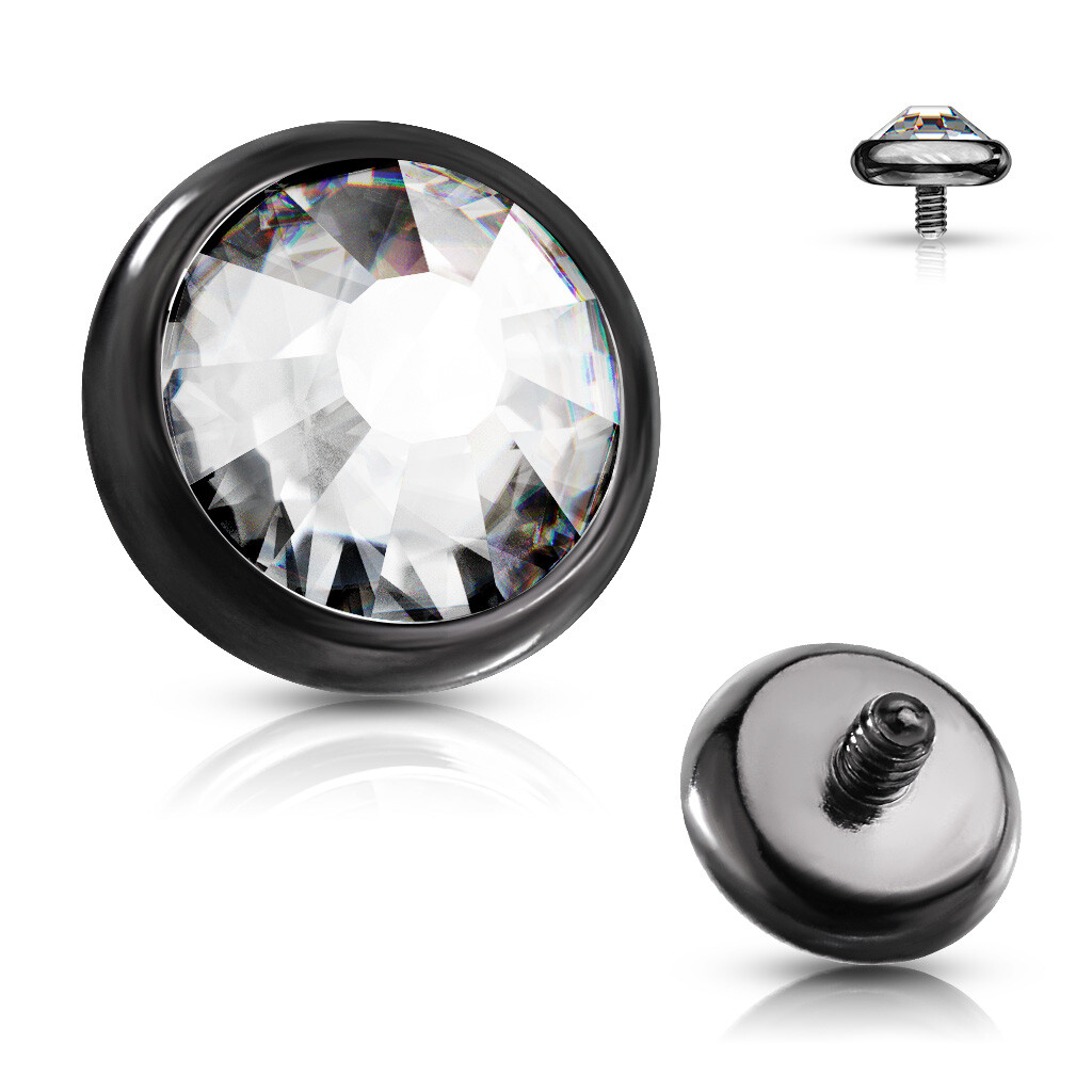 1 Pc 14G Surgical Steel Internal Threaded Flat Gem Bezel Set Dermal Anchor Top