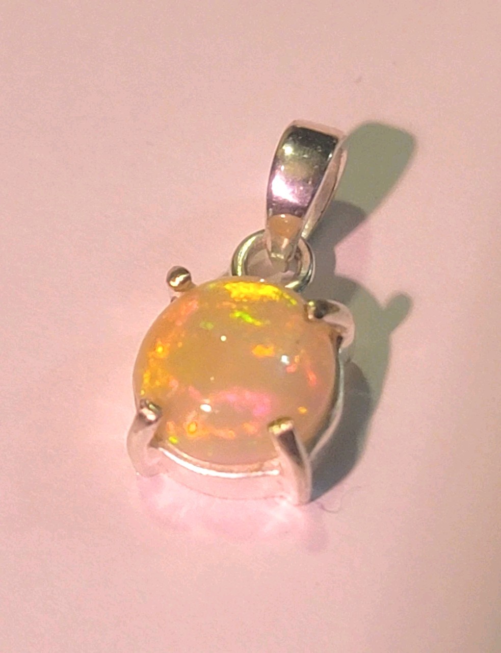 Ethiopian Fire Opal Pendant Round 10mm/925 Sterling Silver (SEE DETAILS)