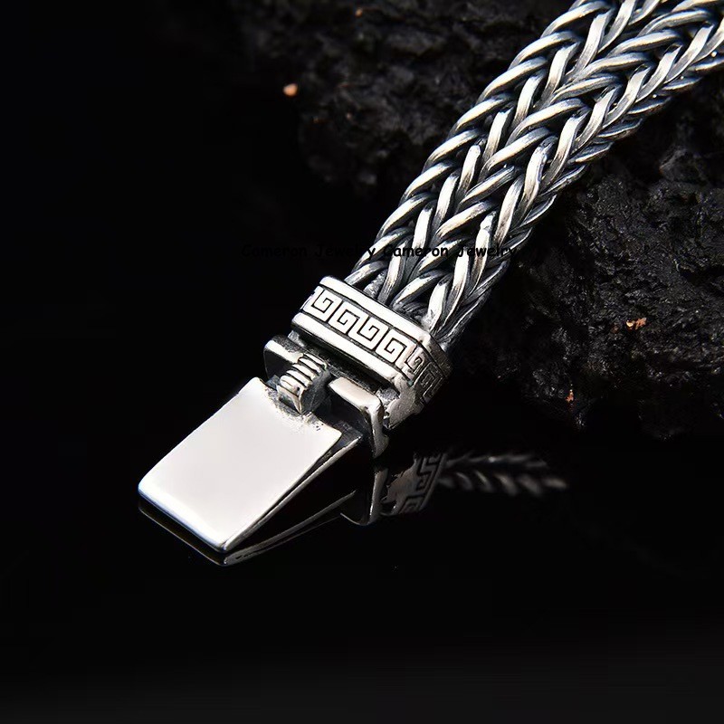 Pure S925 Sterling Silver Chain 10mm Double Wheat Foxtial Bracelet 60-61g 7.9inL