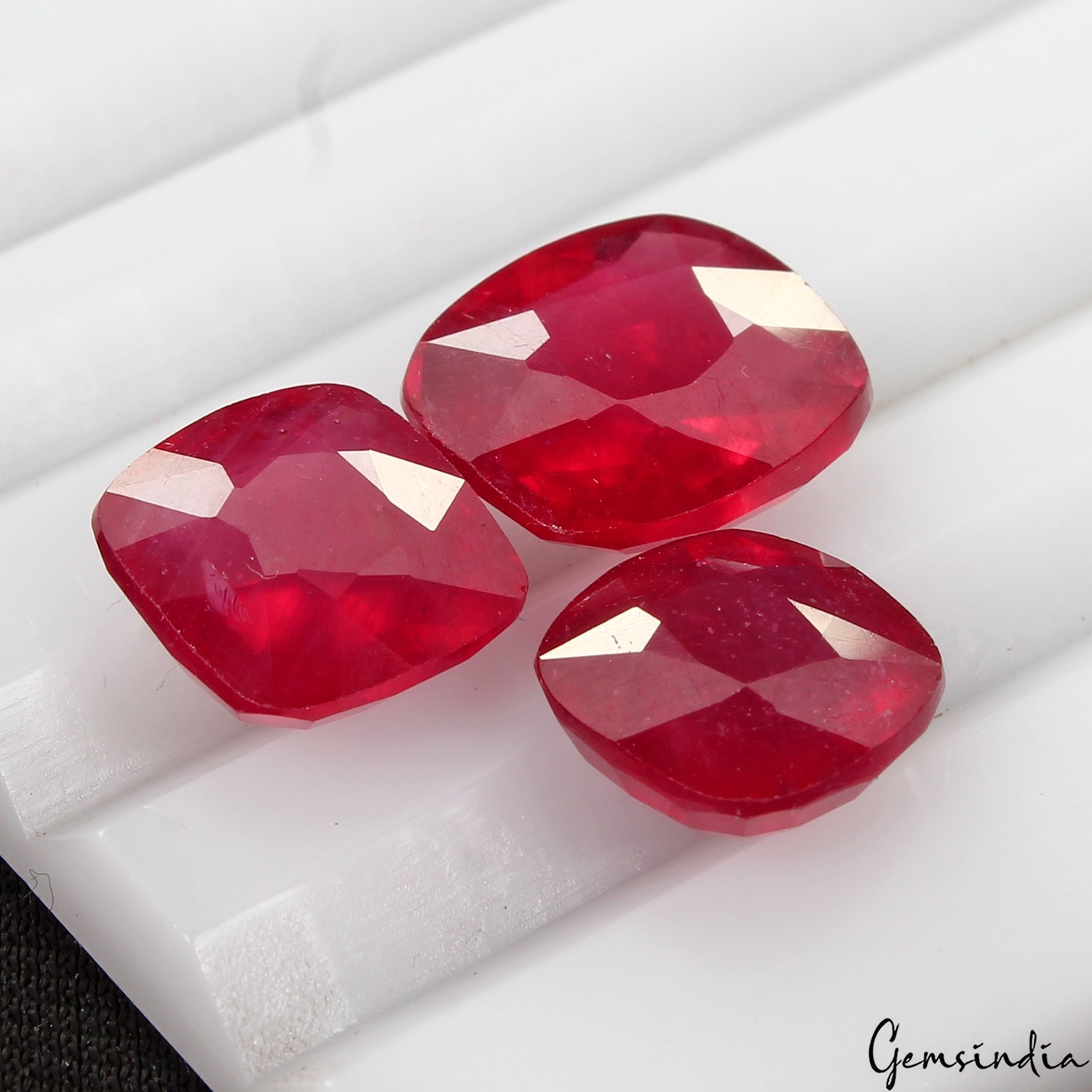 3 Pcs Red Ruby Mozambique Cushion Cut Certified Natural Gemstones~ 14.60 Ct Excl