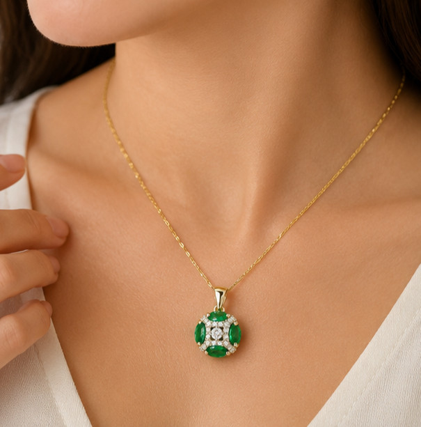 2.0Ct Oval Cut Simulated Emerald Women’s Pendant Necklace 14K Yellow Gold Plated