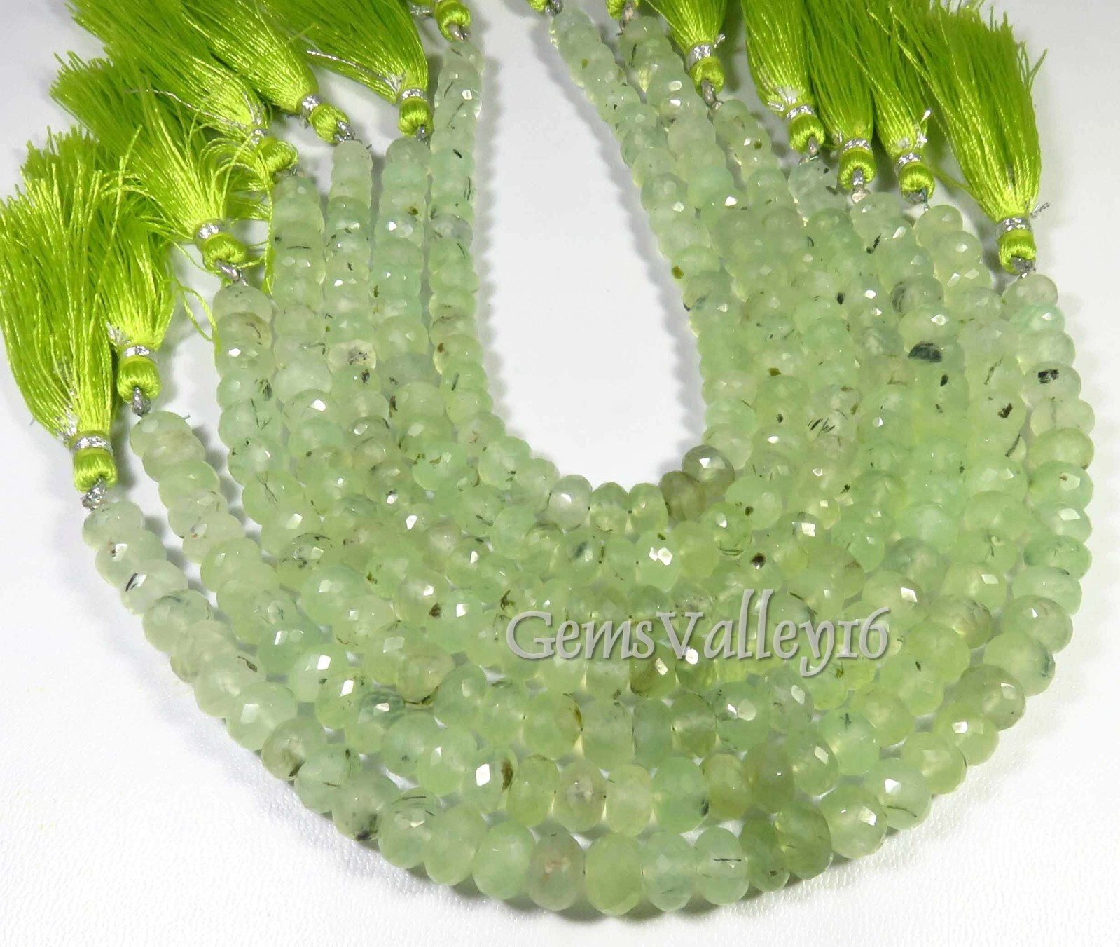 Top Natural Green Prehnite Faceted Gems Rondelle Beads 8-8.5mm 8″Strand GV-3701