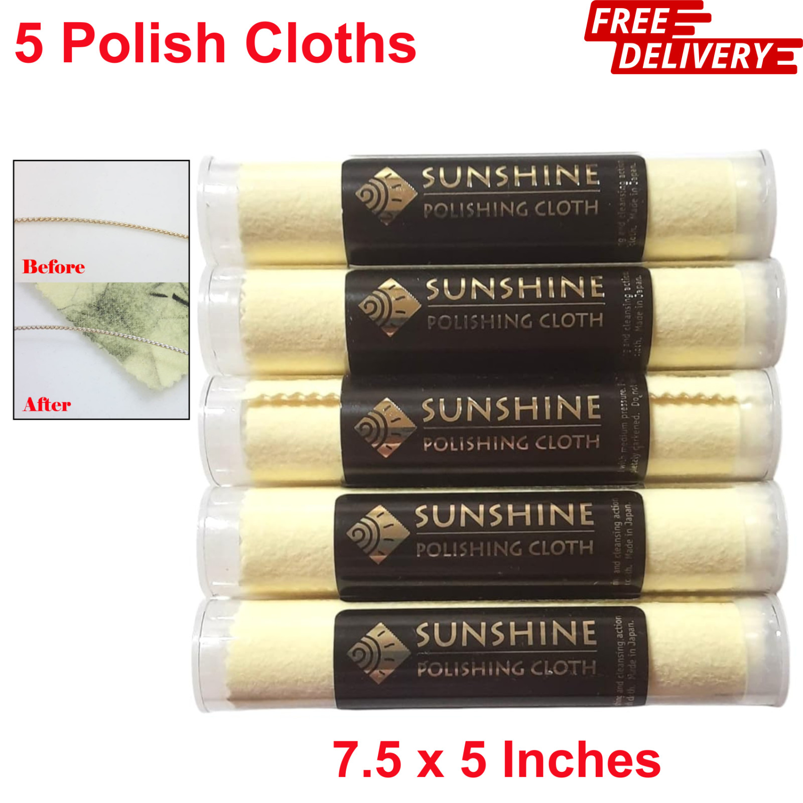 5 Polishing Cloths Jewelry Cleaner Tube – Silver, Brass, Gold, Copper,Soft Cloth