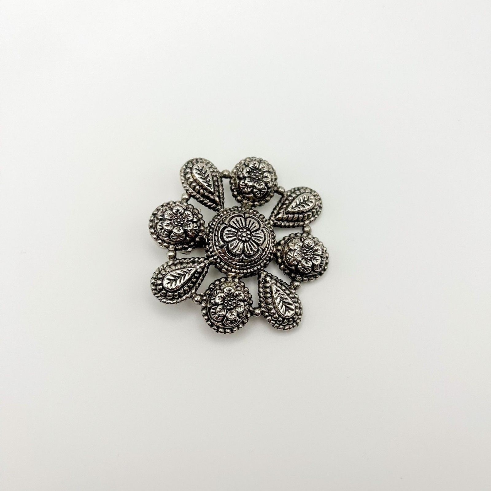 Vintage Sylvia Dahl Dress Scarf Clip Silver Tone Floral Estate