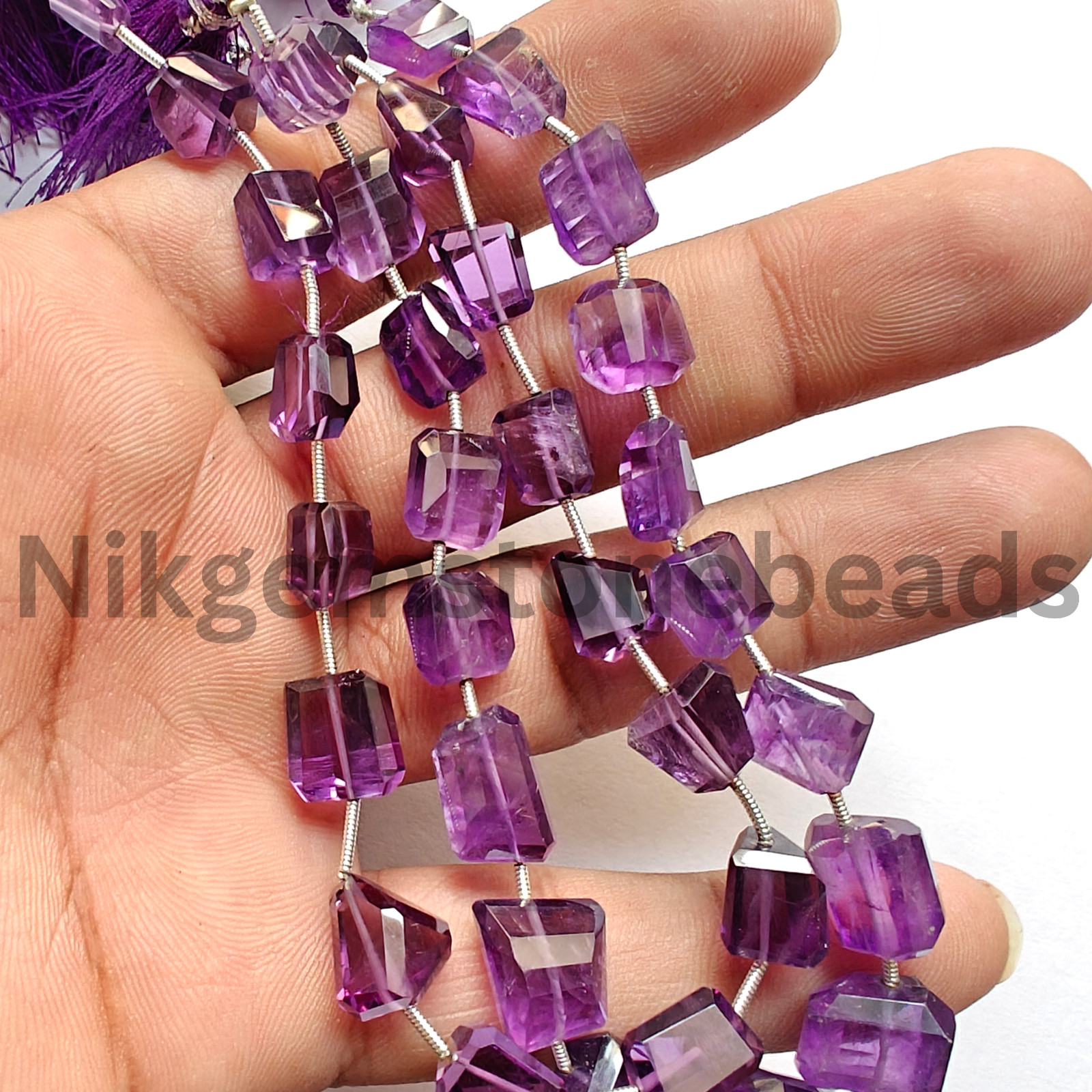 Natural Purple Amethyst Stone, Briolette Faceted Tumble Cut Beads, 8.75-11.00 MM