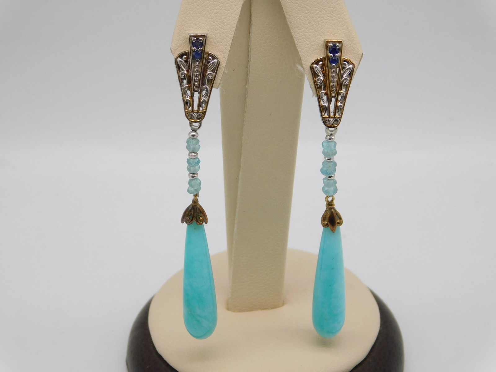 DESIGNER MICHAEL VALITUTTI GEMS EN VOGUE STERLING SILVER LARIMAR STONE EARRINGS