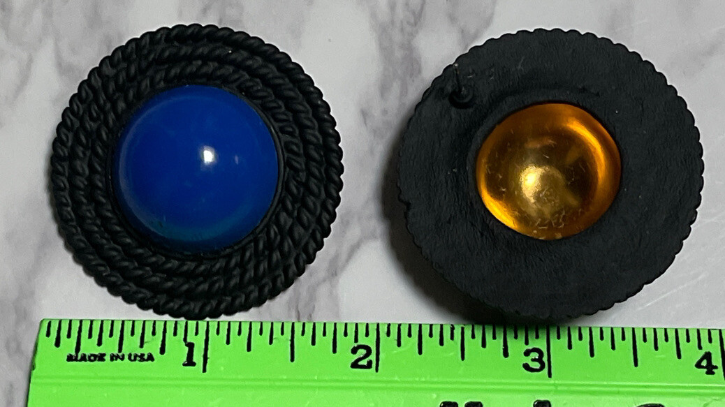 Black Painted Blue Round Statement Pierced Earrings Jewelry XB-6