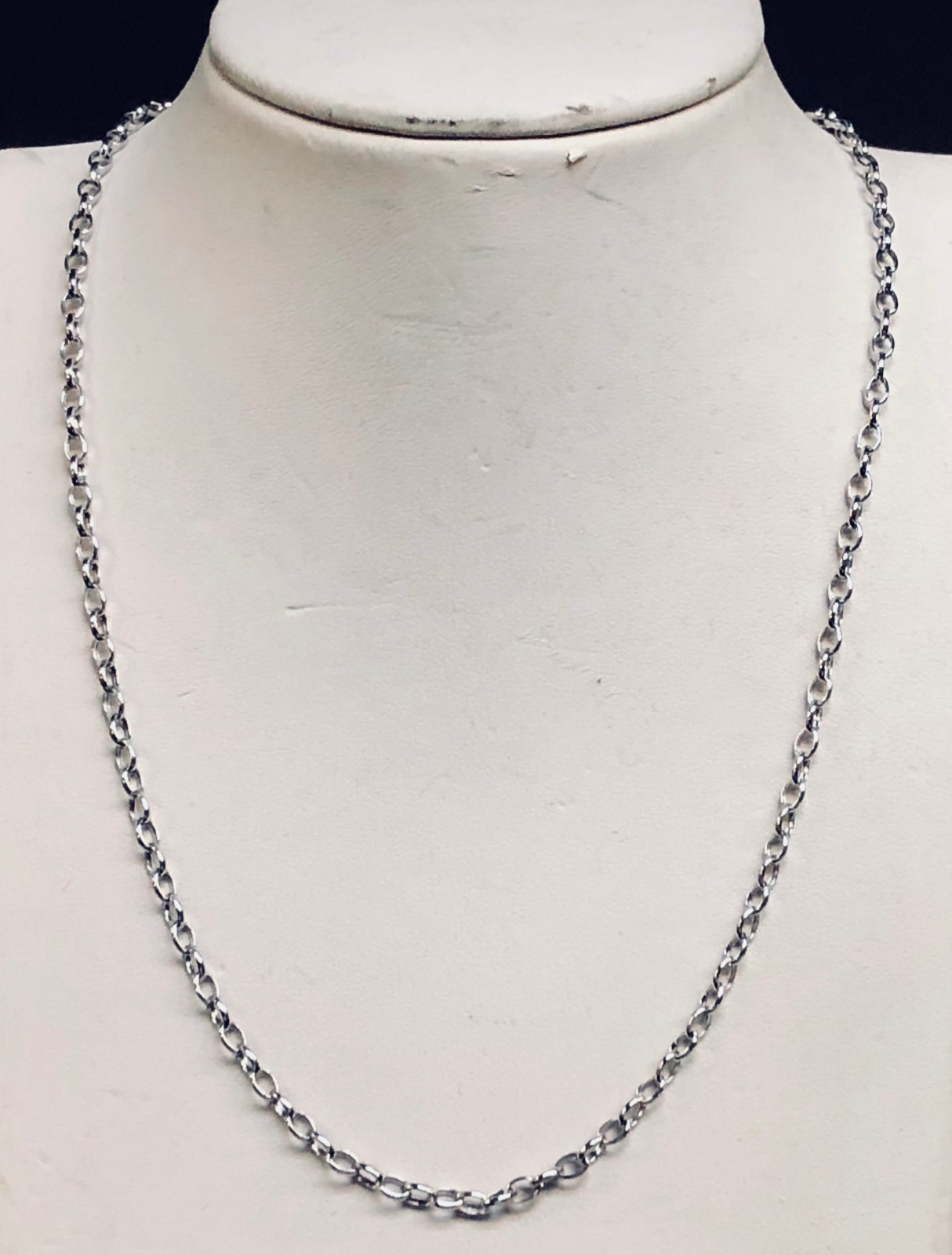 14k White Gold Oval Cable ROLO Link Pendant Chain/Necklace 18″ 3.3 mm 3.9 grams