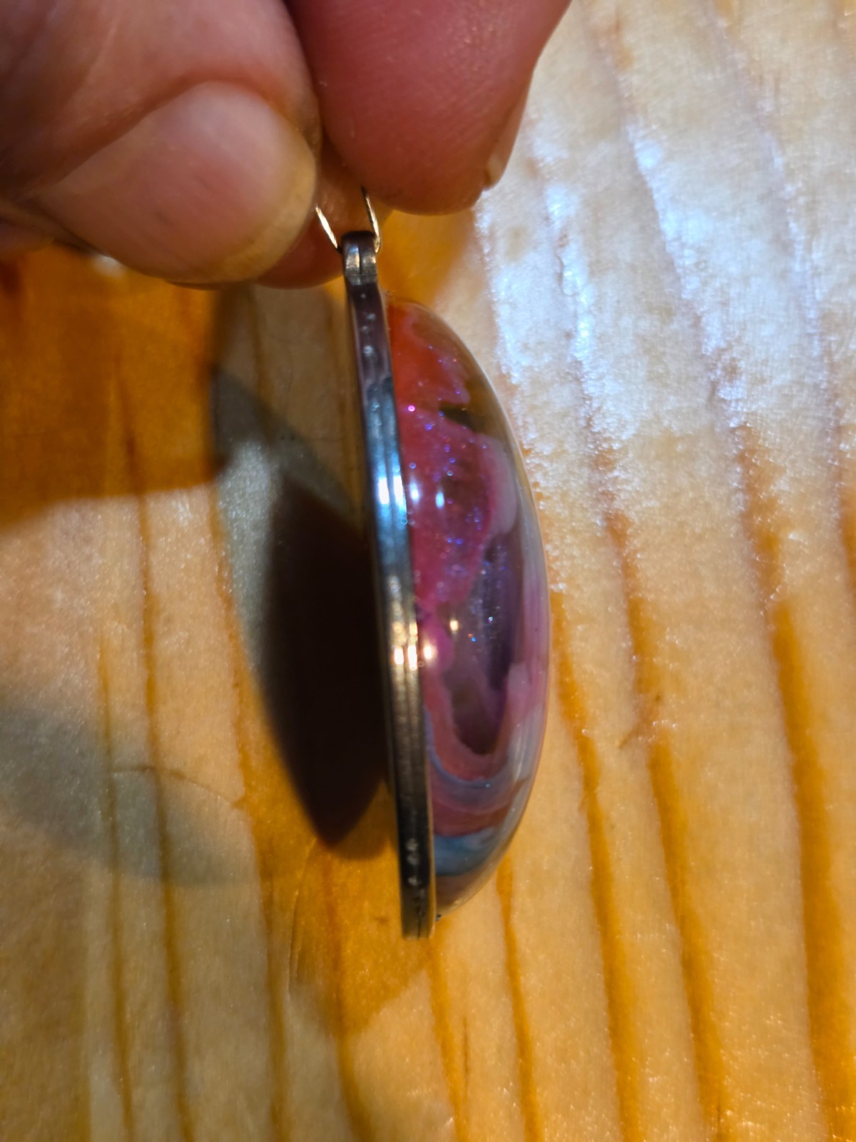 OOAK Nebula Series Petri Effect Resin Oval Pendant Stainless Steel N093