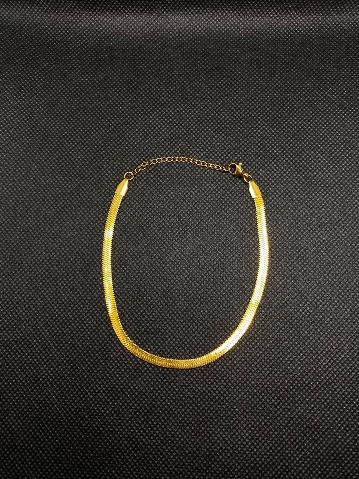 Gold Herringbone Anklet Flat Snake Chain Foot Jewelry Adjustable Anklets for Wom