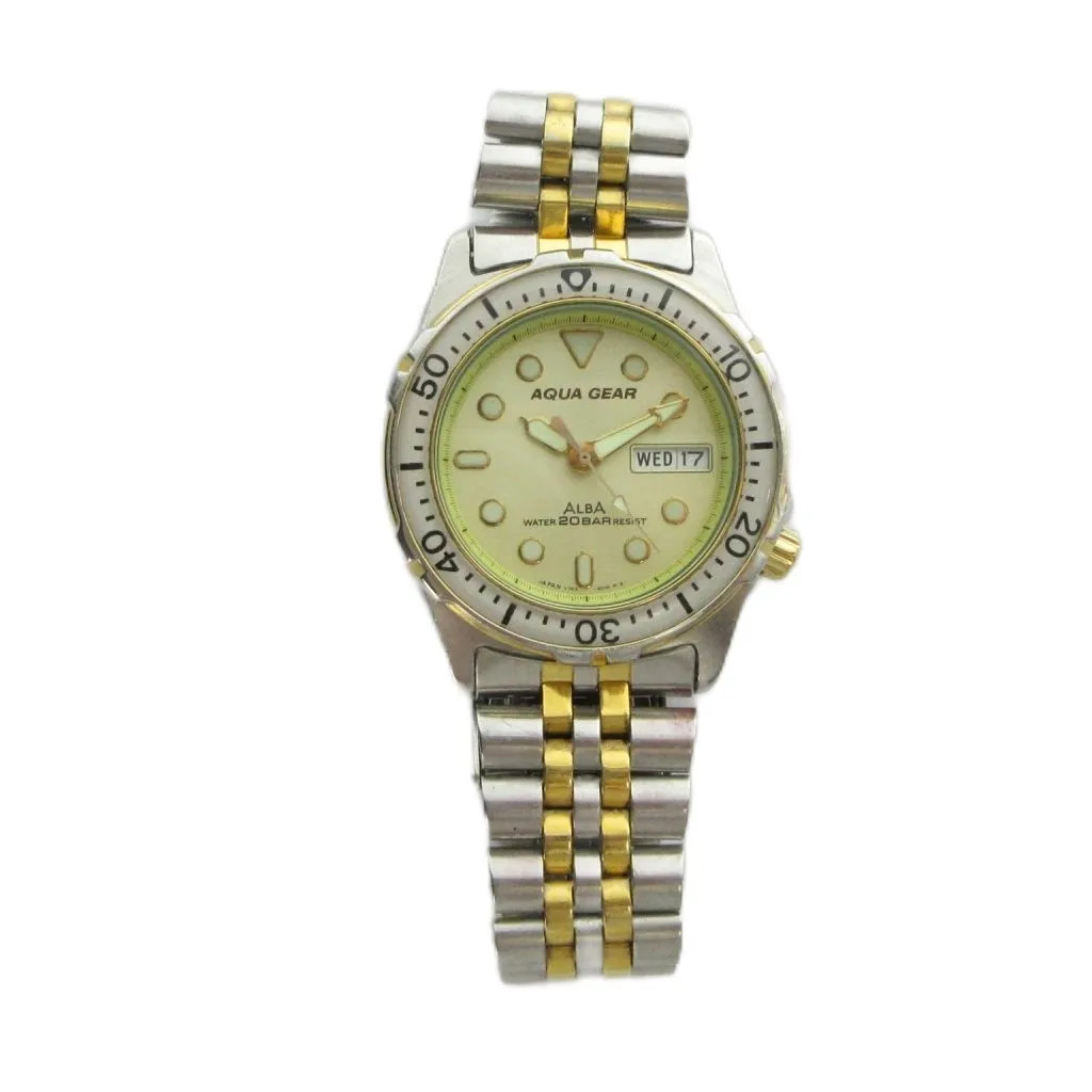 Seiko ALBA V743-6010 AQUA GEAR Quartz Watch with Calendar, Silver Color ■GY18