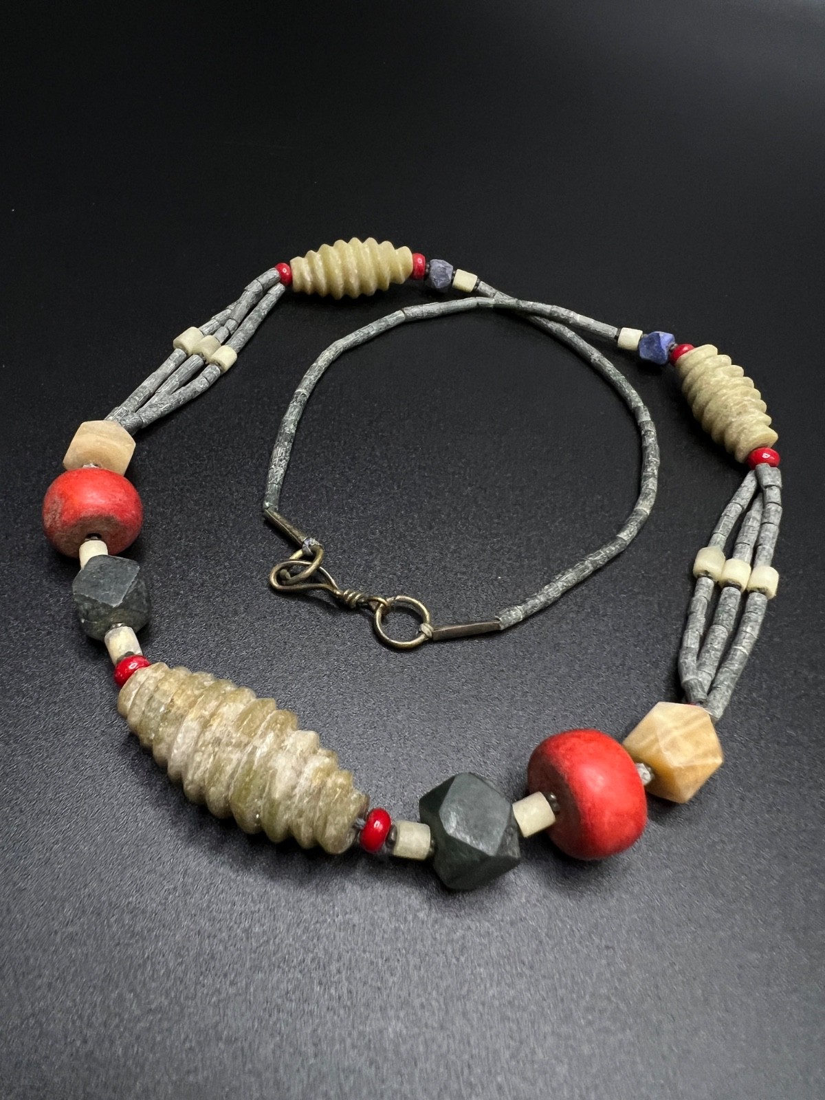 Vintage Tribal Beaded Necklace, Ethnic Statement Necklace, Primitive Artisan