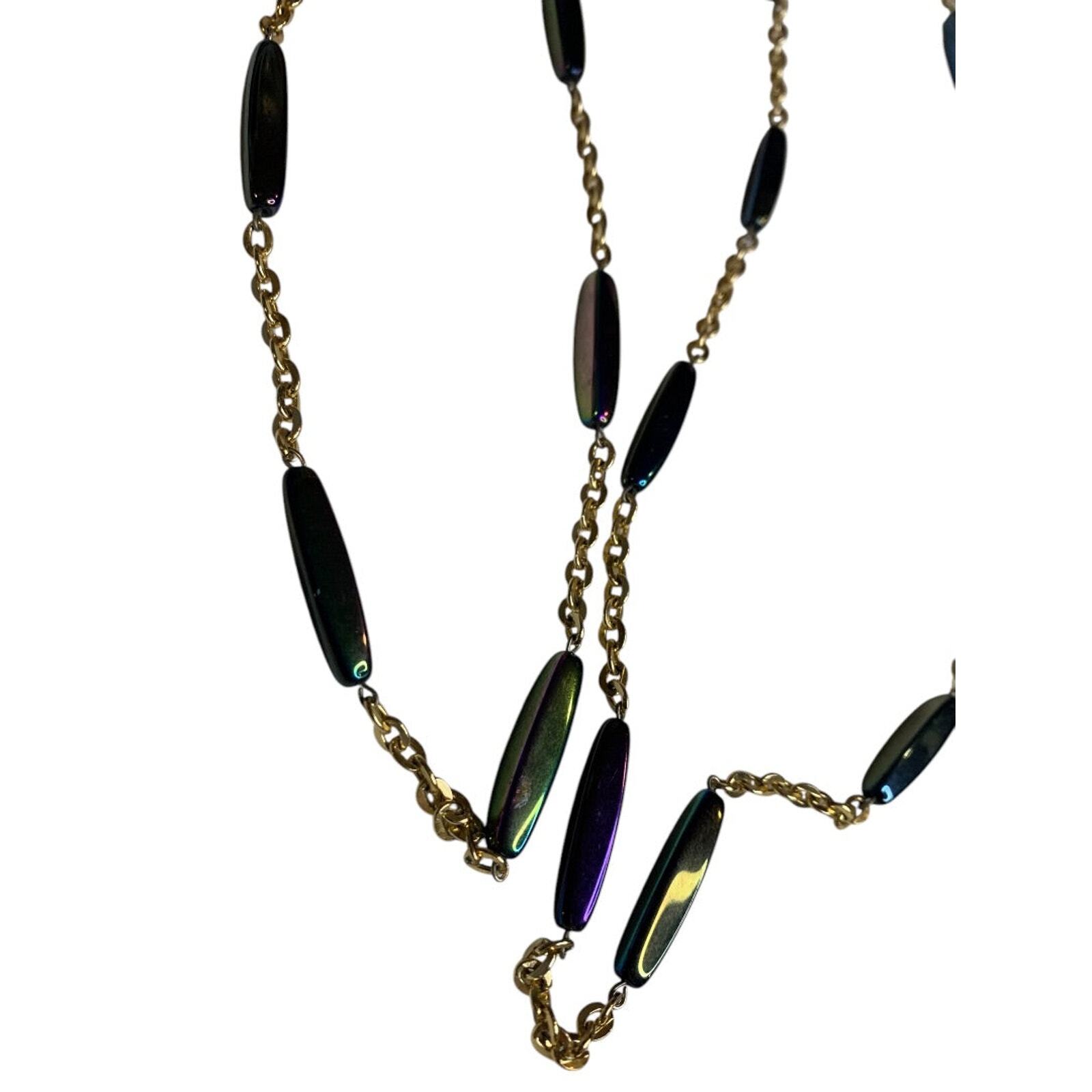 Vintage Goldtone Strand String Necklace Barrel Closure Purple Blue Green