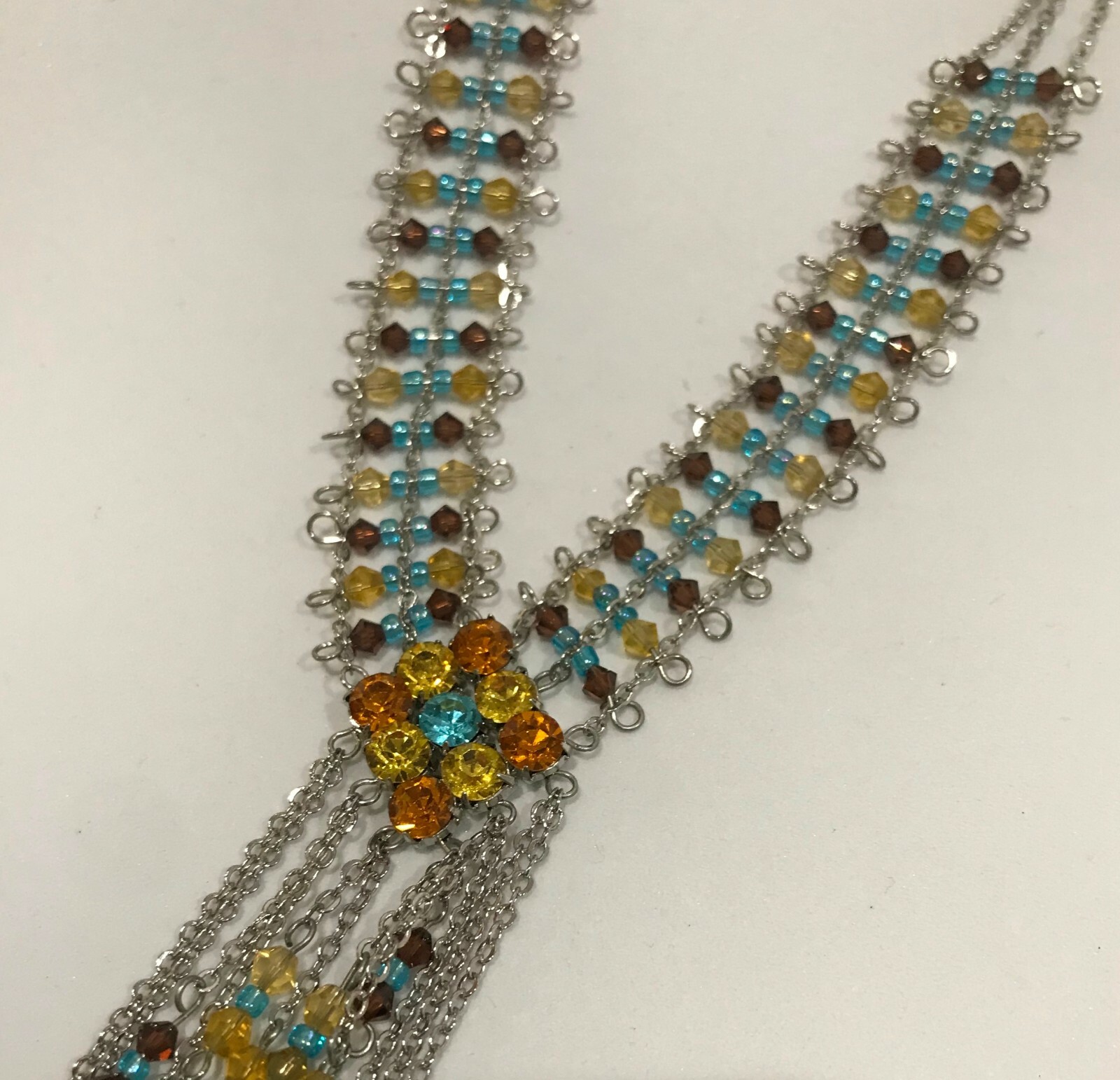Crystal beads antique tone with multi color rhinestone necklace Only