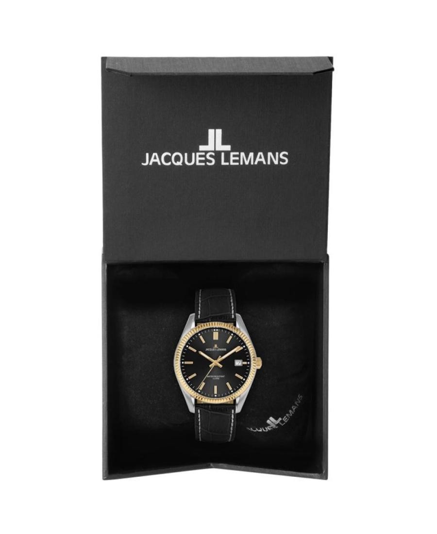 JACQUES LEMANS Men Analog Quartz Casual Watch Classic Dress Black Dial Waterproo