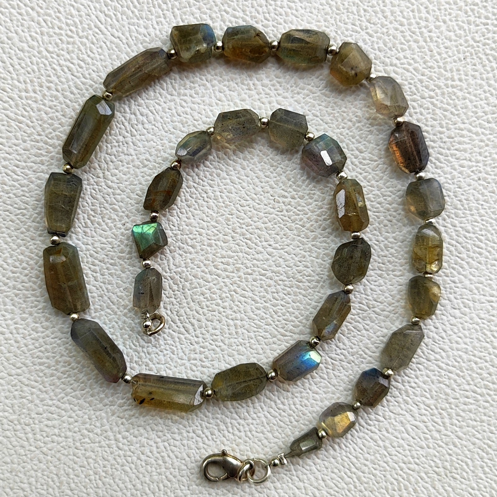 7-15mm Rainbow Fire Labradorite Faceted Nugget Beads Necklace 15.5″ India Blue