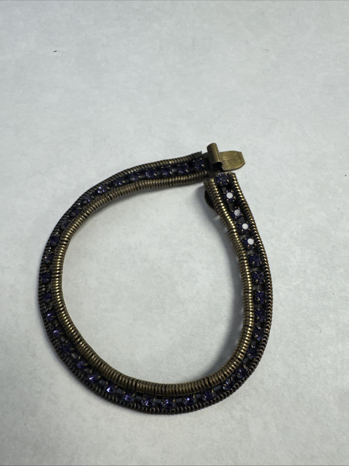Vintage Loren Hope Clara Purple Rhinestone BrassTone Tennis 7” Bracelet Goth Emo