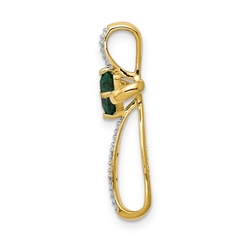 14k Yellow Gold and White Rhodium 4mm Square Emerald and Diamond Cross Pendant