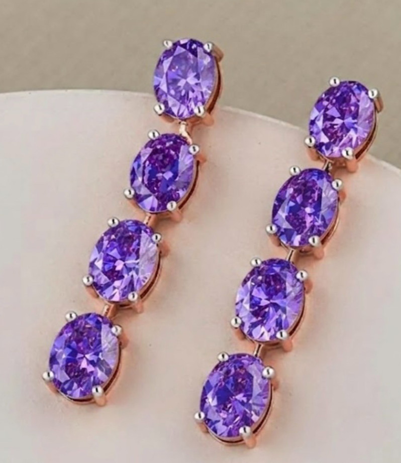 925 Silver, Purple Diamond Necklace & Earrings Set, Rare 31 Ct Certified Treated