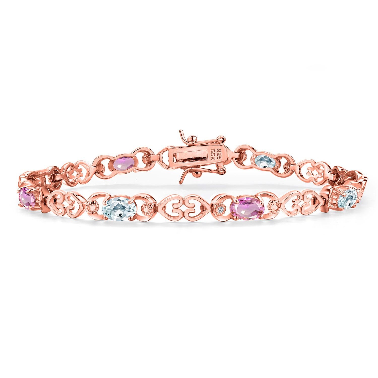 18K Rose Gold Plated Silver Aquamarine and Pink Sapphire and Lab Grown Diamond