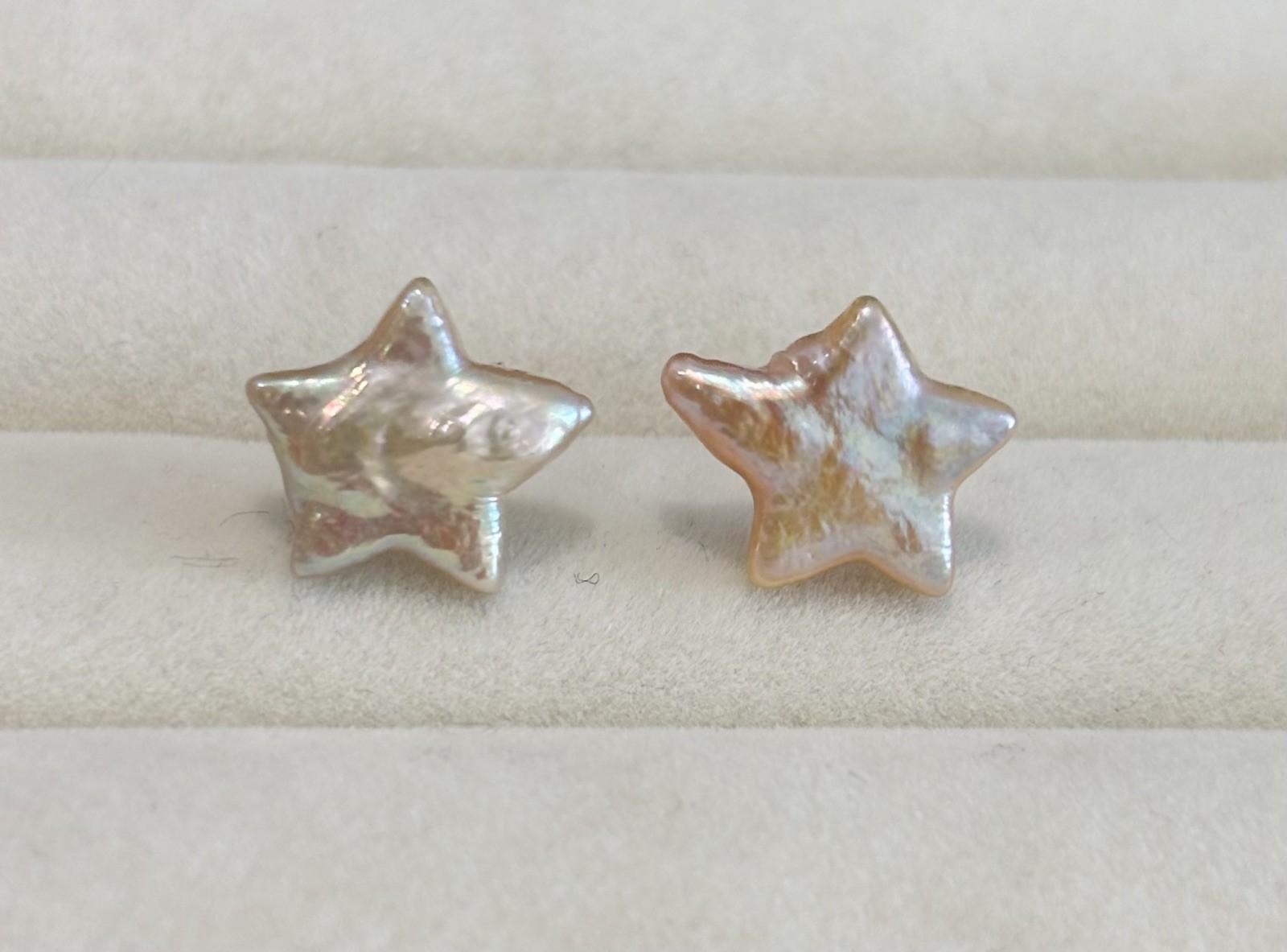 Natural Star Shaped Baroque Pearl Studs Earrings | Soft Peach Iridescence |