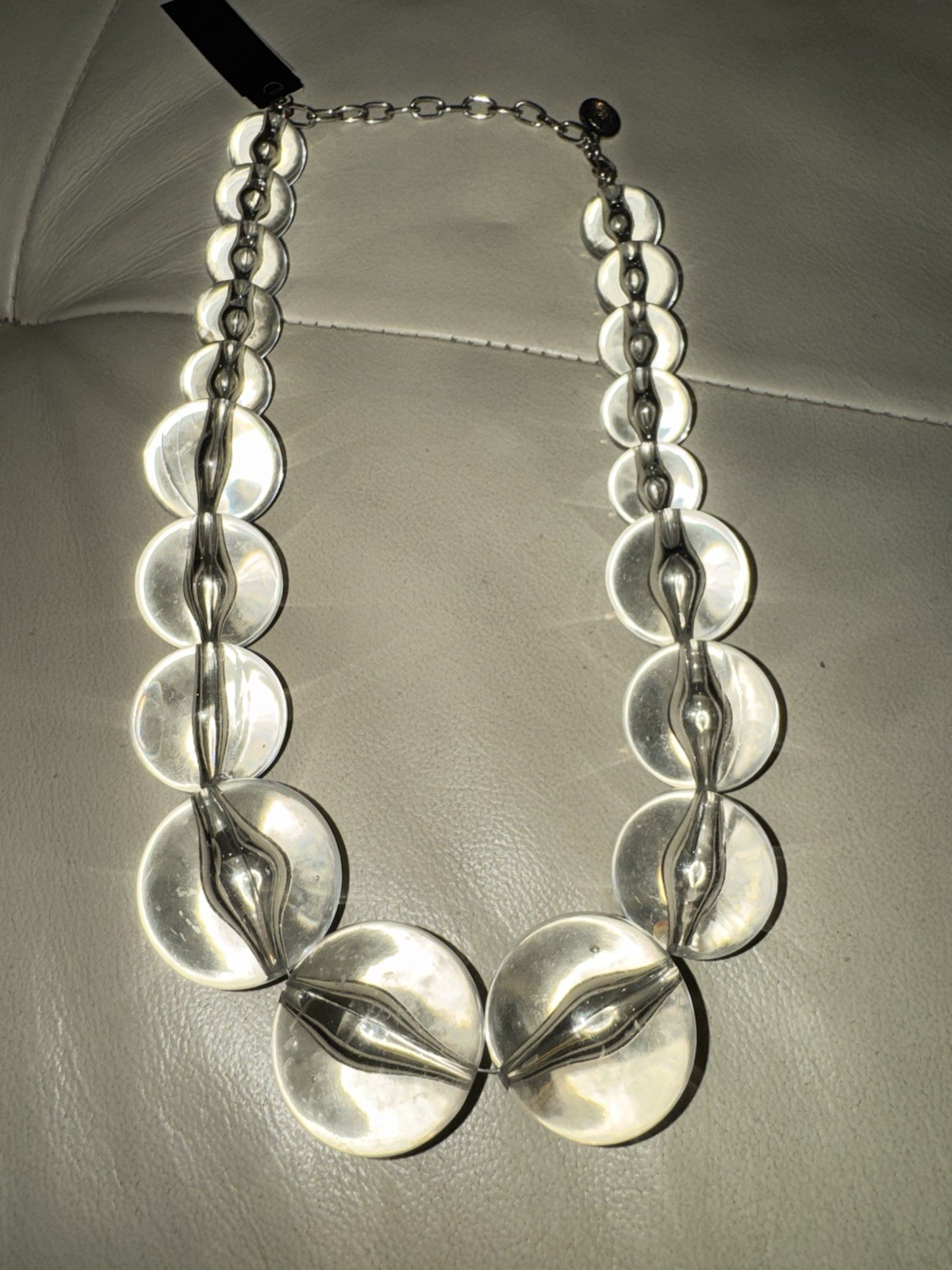 R.J.G. (RJ Graziano) Clear Acrylic Disc Beaded Statement Necklace Adjustable