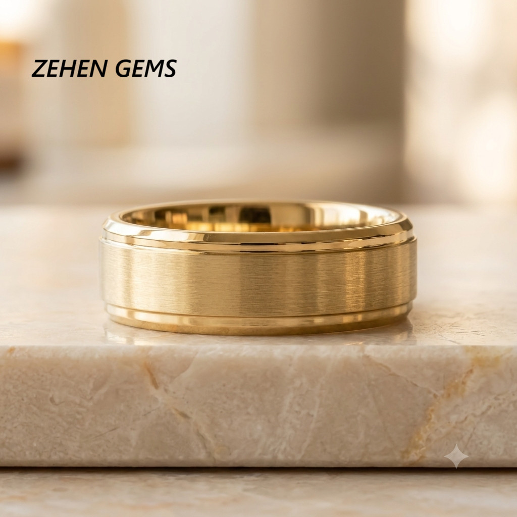 Lab created 925 Sterling Silver Gold Plated Men’s Wedding Band Ring